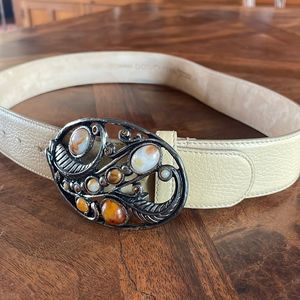 Western Native American Style Belt with Amber, Silver, Leaf & Rhinestone Design